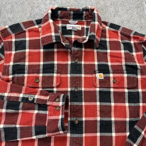 Carhartt Flannel Shirt Men L Red Black Plaid Orignal Fit Work Pockets 102815 48"